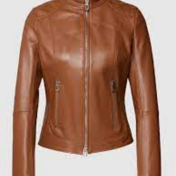 New APT 9 Women's Faux Brown Leather Jacket Moto Biker Coat Size Small Zip Front - Picture 1 of 13